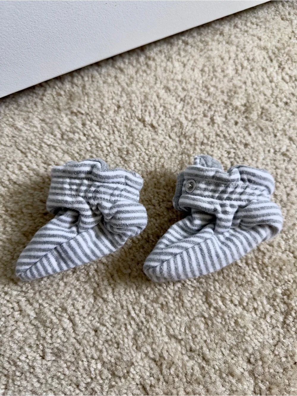 Burt's Bees Baby Gray & White Striped Snap Cuff Booties